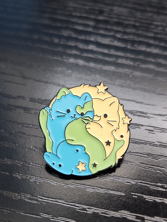 None Jewelry - Cat Earth Moon Yin-Yang Style Enamel Pin